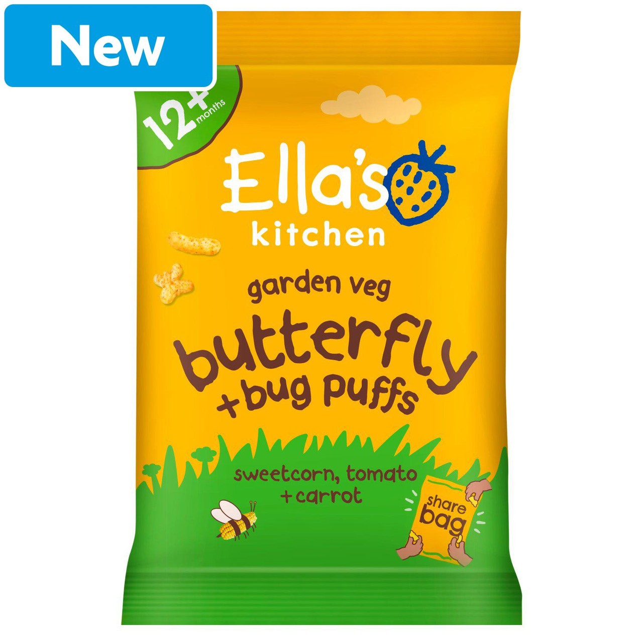Ella's Kitchen Butterfly & Bug Puffs Sweetcorn,Tomato & Carrot 12+M 80g