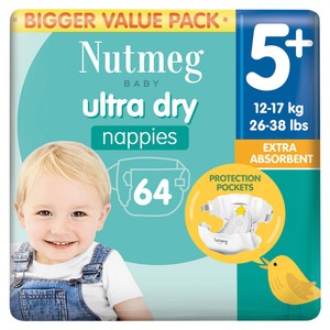 Nutmeg Ultra Dry Nappies Size 5+ x 64 Pack
