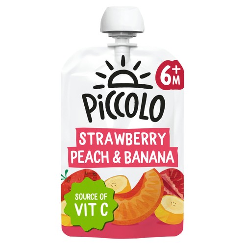 Piccolo Organic Strawberry, Banana & Peach 4+ Months 100g