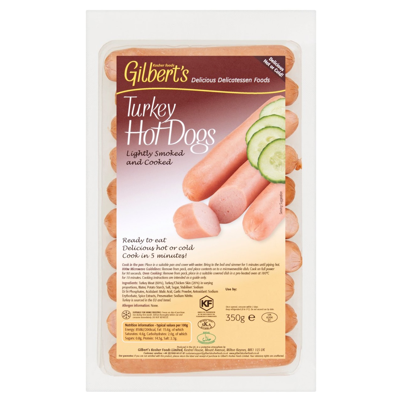 Gilbert's Turkey Hot Dogs 350g