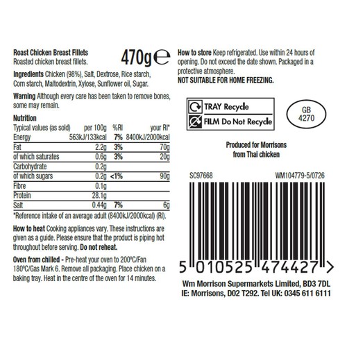 Morrisons Family Pack 4 Chicken Breast Fillets 470g