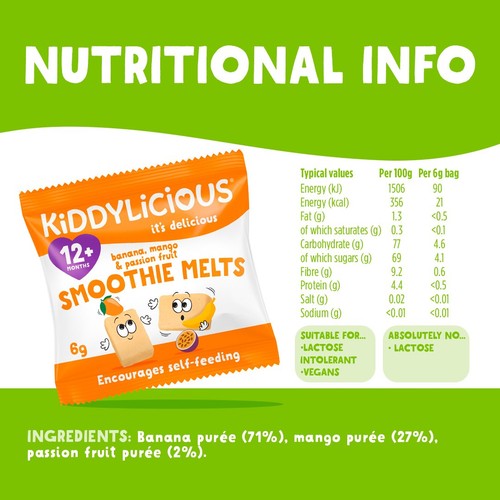 Kiddylicious Banana, Mango & Passion Fruit Smoothie Melts 12+ Months 4 x 6g