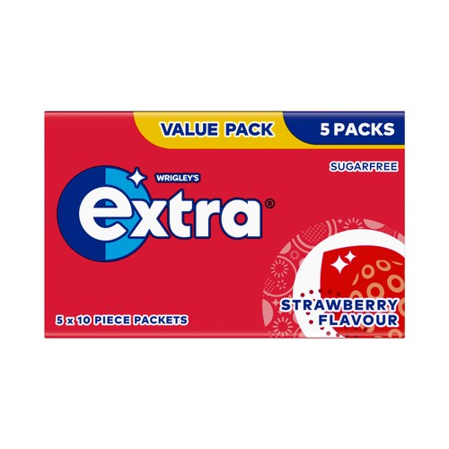 Extra Strawberry Flavour Sugarfree Chewing Gum Multipack 5x10 Pieces