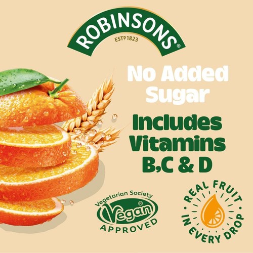 Robinsons Fruit & Barley With Vitamins No Added Sugar Orange Squash 1L