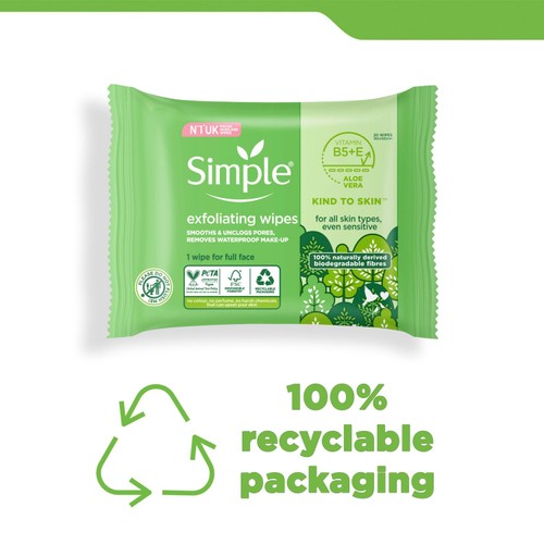 Simple Exfoliating Facial Wipes 20 Wipes