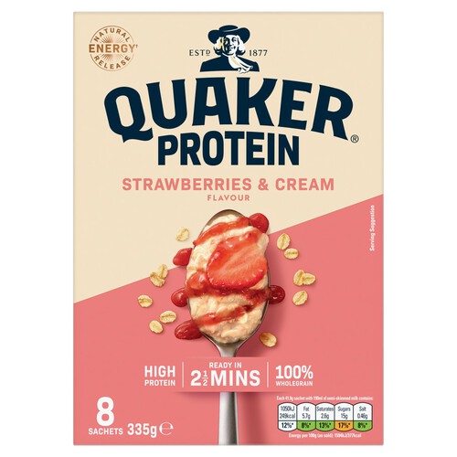 Quaker High Protein Strawberries & Cream Porridge Sachets Oat So Simple 