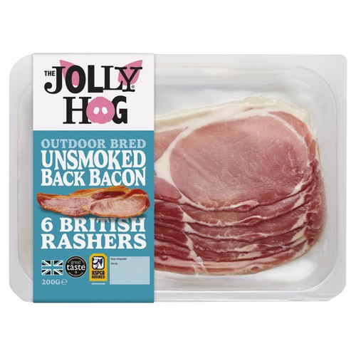 The Jolly Hog 6 Unsmoked Back Bacon Rashers 200g