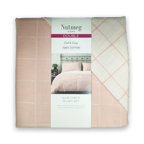 Nutmeg Home 100% Cotton Slub Check Duvet Set Double