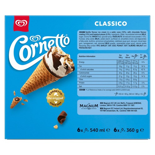 Cornetto Classico Ice Cream Cones 6 x 90ml