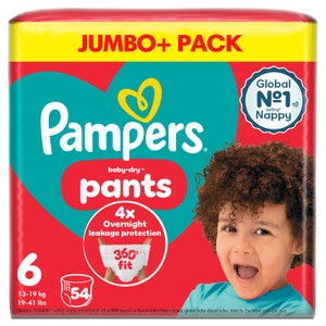 Pampers Baby-Dry Nappy Pants Size 6, 54 Nappies, 14kg - 19kg, Jumbo+ Pack