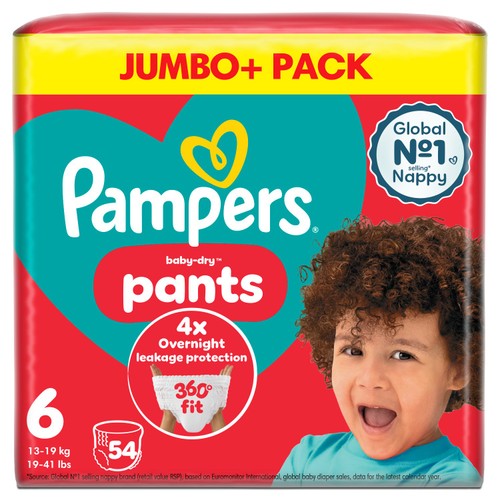Pampers Baby-Dry Nappy Pants Size 6, 54 Nappies, 14kg - 19kg, Jumbo+ Pack