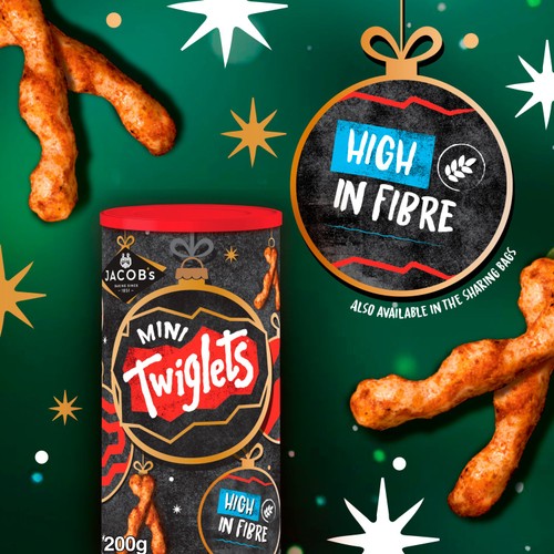 Jacob's Mini Twiglets Original Baked Snacks Christmas Tub 200g