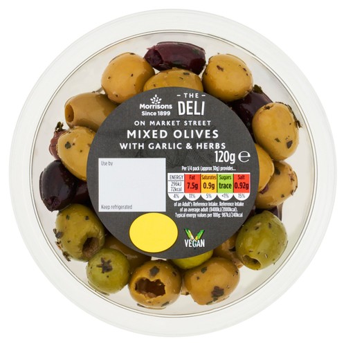 Morrisons the deli on market street mixed olives with garlic herbs 120g