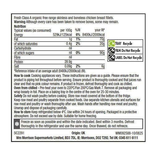 Morrisons British Organic Chicken Breast Fillets 480g