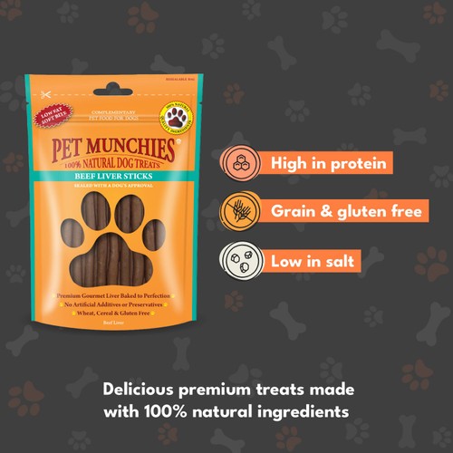 Pet Munchies Beef Liver Sticks Complementary Pet Food for Dogs 90g