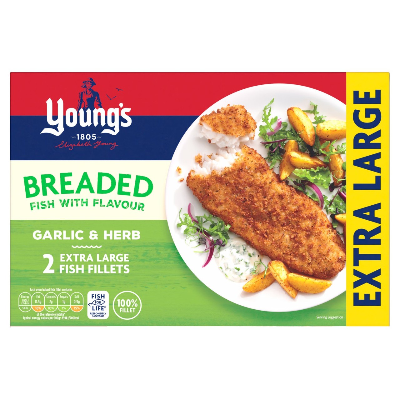 Young's 2 Extra Large Garlic & Herb Fish Fillets 300g
