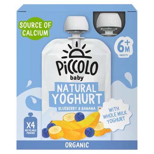 Piccolo Baby Organic Blueberry & Banana Natural Yoghurt Smooth 6M+ 4 x 100g