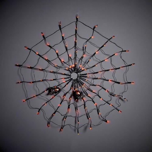 Morrisons Halloween 100 LED Orange Cobweb Lights With Spider
