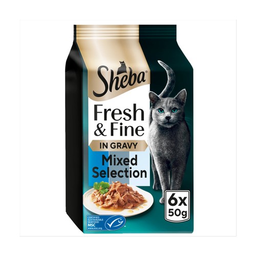Sheba Fresh & Fine Wet Cat Food Pouches Tuna & Cod in Gravy