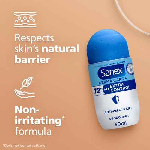 Sanex Derma Care+ Extra Control 72hr Roll On Deodorant 50ml