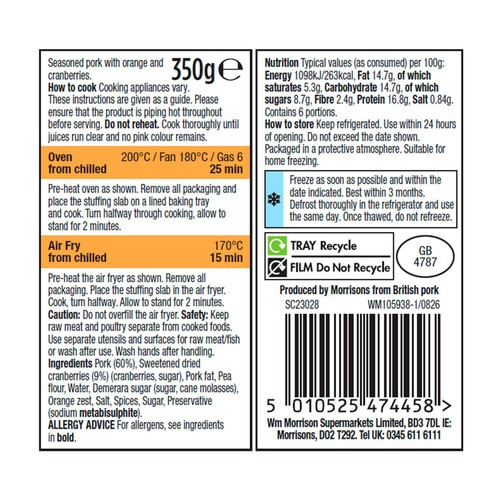 Morrisons The Best Pork, Spiced Orange & Cranberry Stuffing 350g
