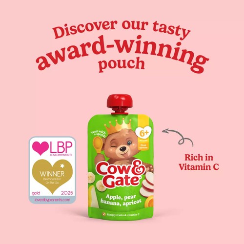 Cow & Gate Fruit Pouch Apple,Pear,Banana & Apricot Baby Food 4+ Months