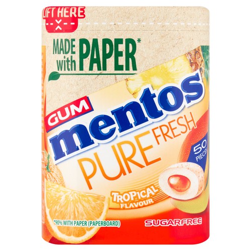 Mentos Gum Pure Fresh Tropical Sugar Free Chewing Gum Bottle 50 Pieces