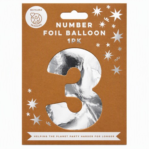 Mad Party Number. 3 Silver Foil Balloon