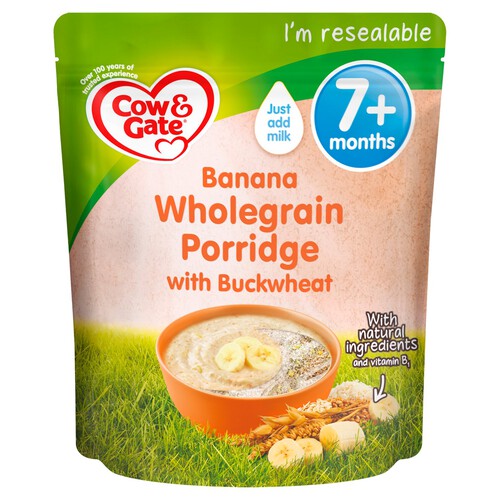 Cow & Gate Banana Wholegrain Porridge With Buckwheat From 7M Onwards