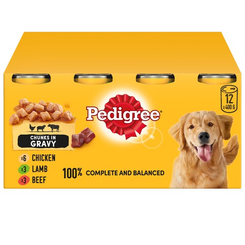 Pedigree Adult Wet Dog Food Tins Mixed in Gravy 