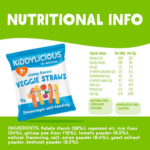 Kiddylicious Cheesy Flavoured Veggie Straws Baby Snacks
