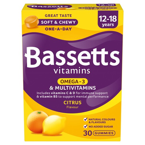 Bassetts Multivitamins + Omega-3 12 -18 Yrs Citrus Flavour 30 Chewies