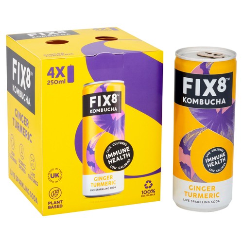 Fix8 Kombucha Ginger Turmeric Live Sparkling Soda 4 x 250ml