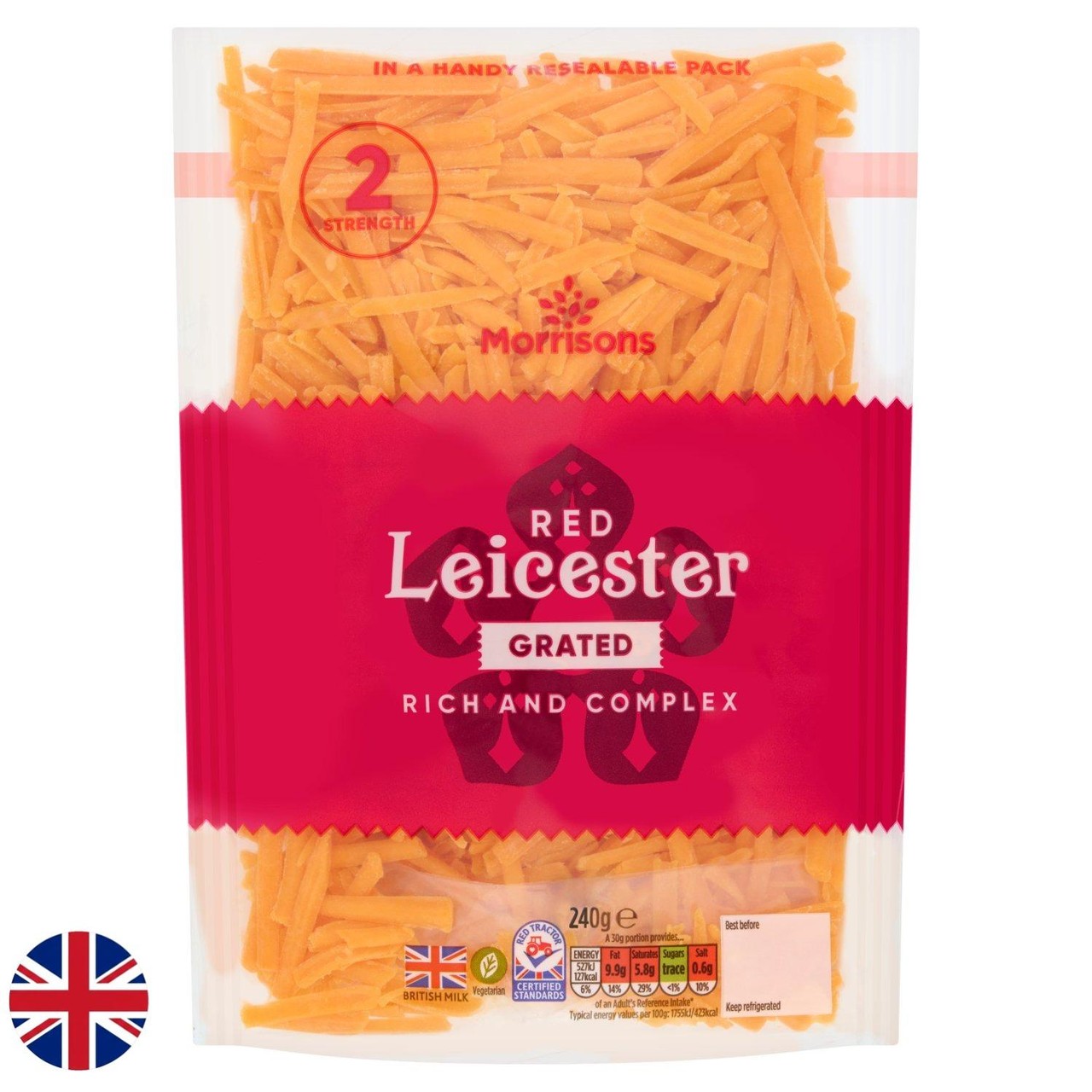Morrisons British Grated Red Leicester 240g