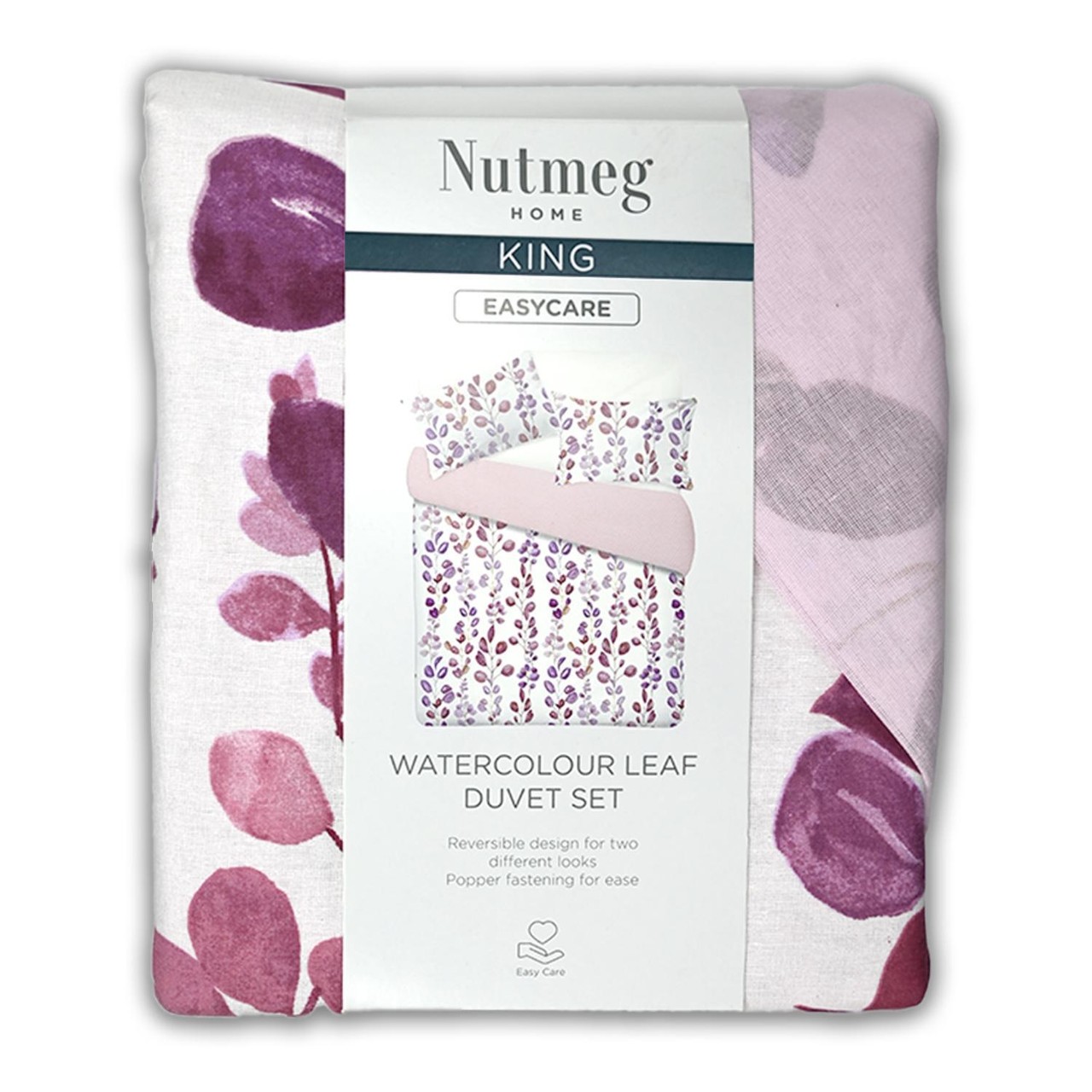 Nutmeg Home Easy Care Watercolour Leaf Duvet Set King