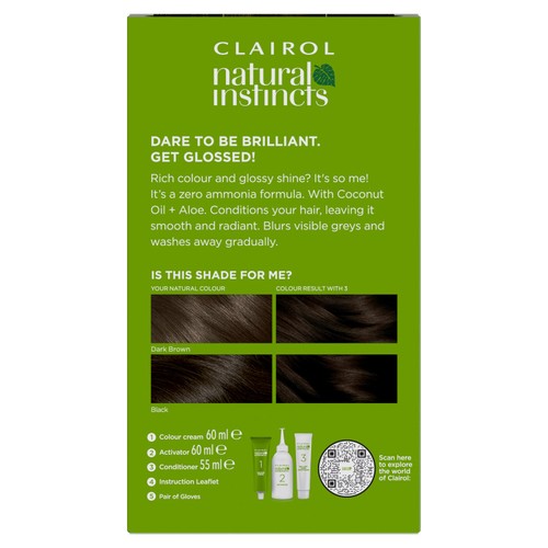Clairol Natural Instincts Semi-Permanent Hair Dye 3 Brown Black