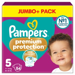 Pampers Premium Protection Nappies Taped Size 5  54 Nappies Jumbo+Pack