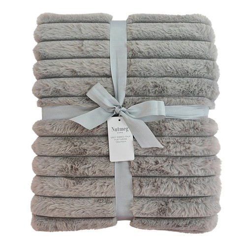 Morrisons Grey Ribbed Faux Fur Throw 130 X 170cm