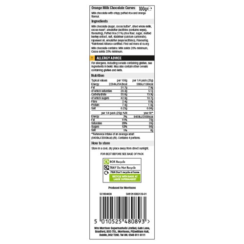 Morrisons Milk Chocolate Curves Orange 100g