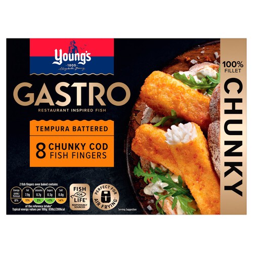 Young's Gastro Tempura Battered 8 Chunky Cod Fish Fingers 