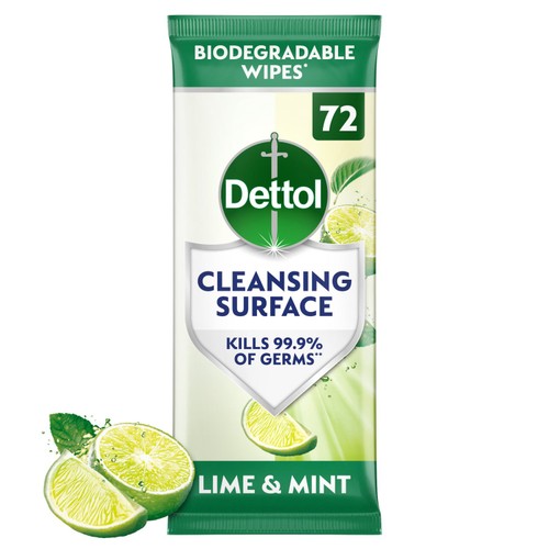 Dettol antibacterial biodegradable cleansing surface wipes lime mint