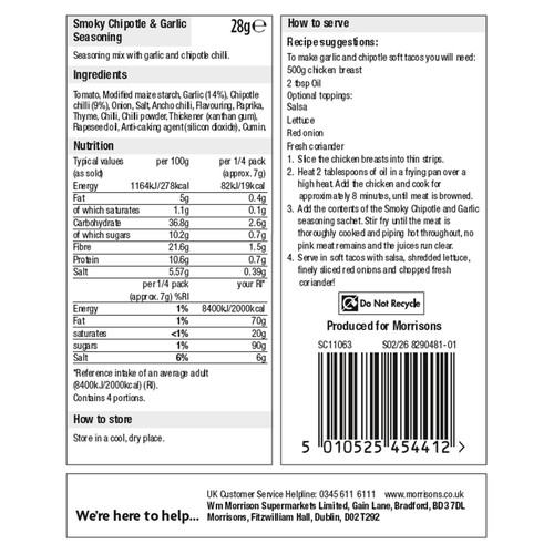 Morrisons Smoky Chipotle & Garlic Seasoning 28g