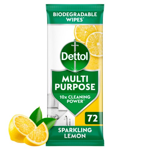 Dettol Multipurpose Cleaner Sparkling Lemon Wipes 72 Pack