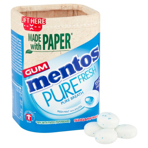 Mentos Gum Pure Fresh Freshmint Sugar Free Chewing Gum Bottle 50 Pieces