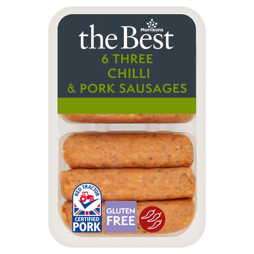 Morrisons the best three chilli pork sausages 400g