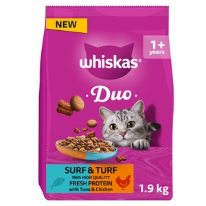 Whiskas 1+ Cat Complete Dry Duo Surf & Turf 1.9kg