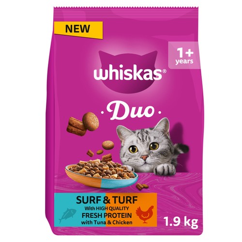 Whiskas 1+ Cat Complete Dry Duo Surf & Turf 1.9kg