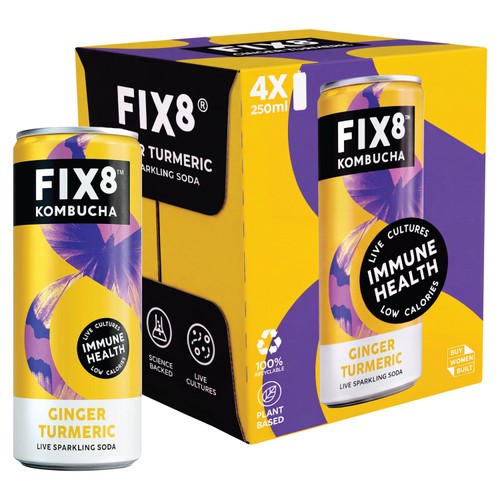 Fix8 Kombucha Ginger Turmeric Live Sparkling Soda 4 x 250ml