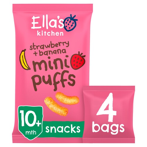 Ella's Kitchen Strawberry + Banana Puffs Multipack Baby Snack 10+ Months