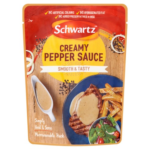 Schwartz creamy peppercorn sauce heat pour